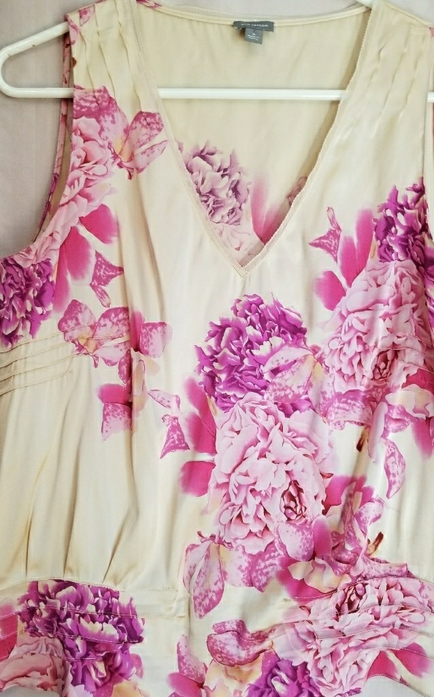 Ann Taylor silk top dark cream and pink.
